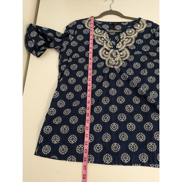 Talbots Top Embroidered Beaded Floral Boho Coastal Cotton Spring Summer Size M - Picture 13 of 13